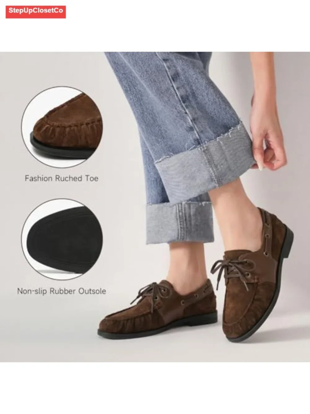 Women's Suede Loafer Flats Lace Up Casual Office Driving Shoes